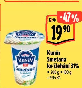 Smetana ke šlehání Mlékárna Kunín 31%
