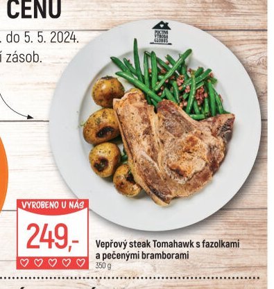 Vepřový steak Tomahawk s fazolkami a pečenými bramborami