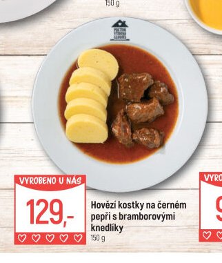 Hovězí kostky na černém pepři s bramborovými knedlíky