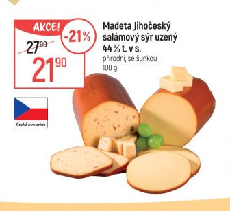 Madeta Jihočeský salámový sýr uzený 44% t. v s.