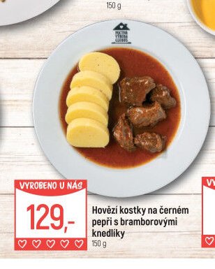 Hovězí kostky na černém pepři s bramborovými knedlíky