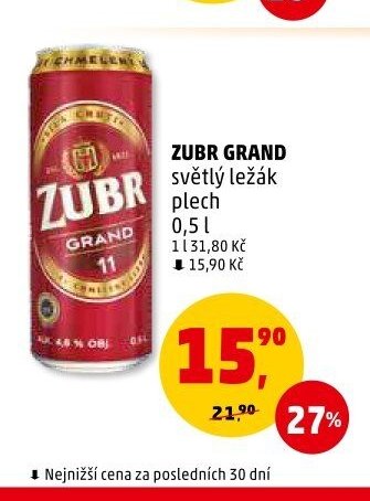 ZUBR GRAND světlý ležák plech