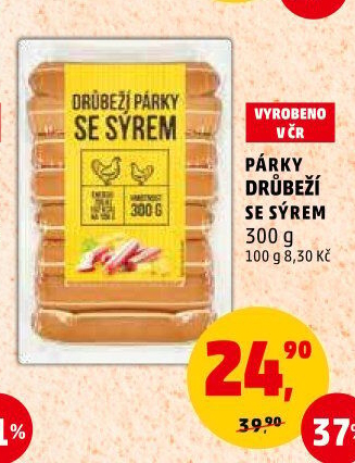 Párky drůbeží se sýrem