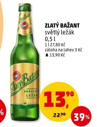 Pivo světlý ležák 12° Zlatý Bažant