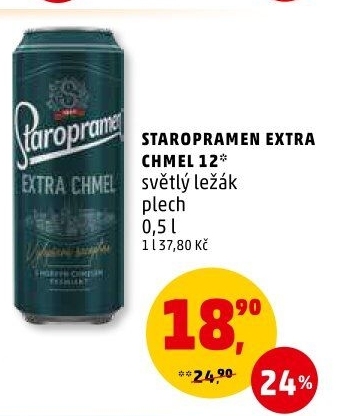 Pivo světlý ležák Extra chmelená 12° Staropramen