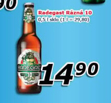 Pivo světlé výčepní Rázná 10° Radegast
