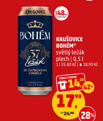 Pivo světlý ležák Bohém Krušovice