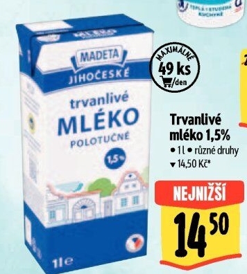 Mléko trvanlivé Jihočeské Madeta - 1,5% polotučné