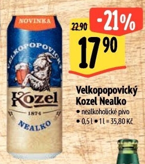 Nealkoholické pivo Velkopopovický Kozel