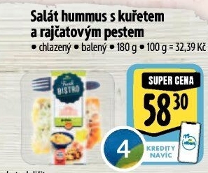 Salát Hummus s kuřetem a rajčatovým pestem s proteiny Albert Fresh Bistro