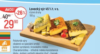Lovecký sýr 45% t. v s.