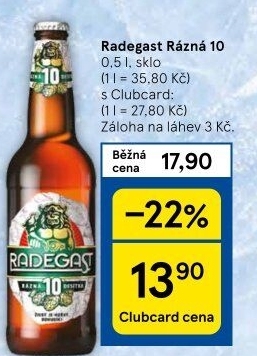 Pivo světlé výčepní Rázná 10° Radegast