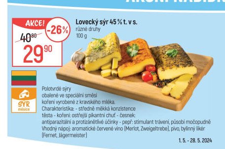 Lovecký sýr 45% t. v s.