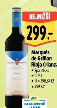 Víno Crianza Rioja Marques de Griňon