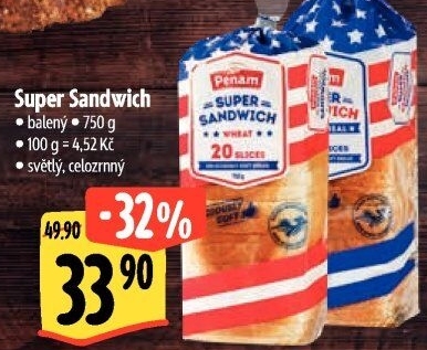 Toustový chléb supersendvič celozrnný Penam