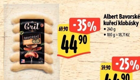 Bavorská klobása kuřecí Albert Gril