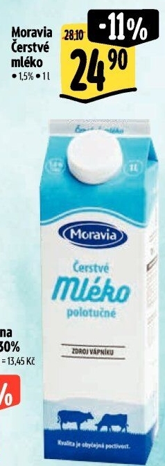Mléko čerstvé Moravia - 1,5% polotučné
