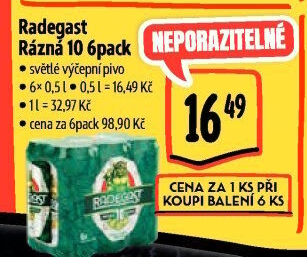 Pivo světlé výčepní Rázná 10° Radegast