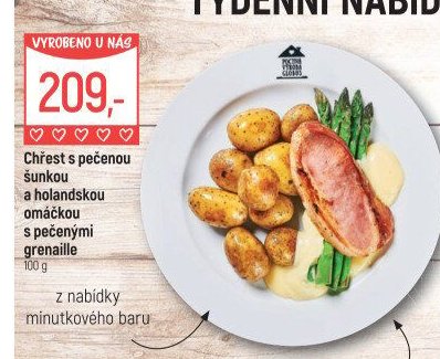 Chřest s pečenou šunkou a holandskou omáčkou s pečenými grenaille