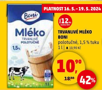 Mléko trvanlivé Boni - 1,5% polotučné