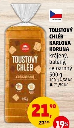 Toustový chléb celozrnný Karlova Koruna