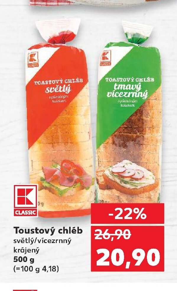 Toustový chléb světlý/vícezrnný krájený