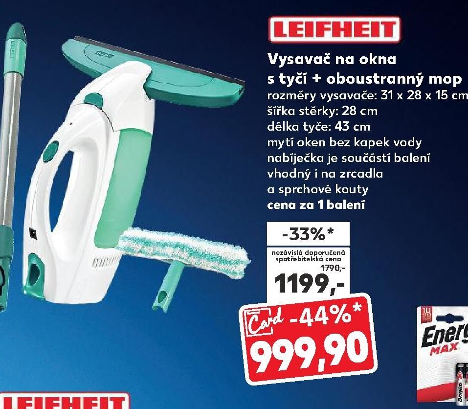Leifheit Vysavač na okna s tyčí + oboustranný mop