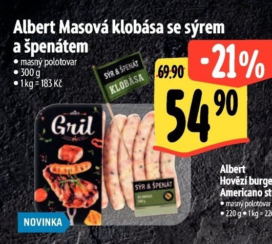 Albert Masová klobása se sýrem a špenátem