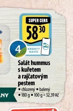 Salát hummus s kuřetem a rajčatovým pestem