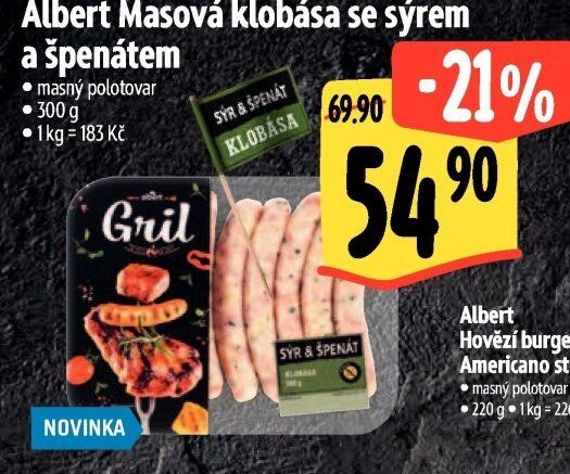 Albert Masová klobása se sýrem a špenátem