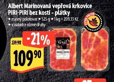 Albert Marinovaná vepřová krkovice PIRI-PIRI bez kosti - plátky
