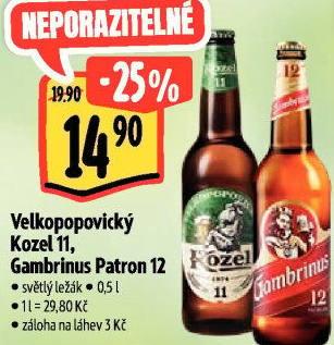 Pivo světlý ležák 11° Medium Velkopopovický Kozel