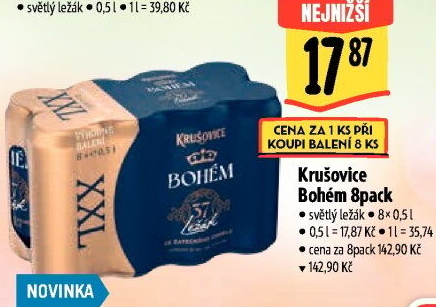 Pivo světlý ležák Bohém Krušovice