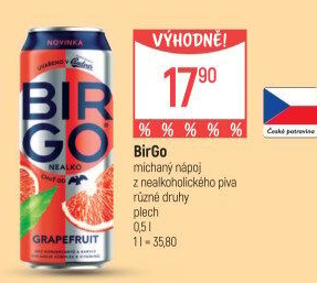Nealkoholické pivo ochucené Birgo