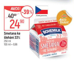 Smetana ke šlehání 33% Bohemilk Opočno