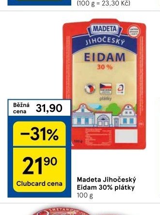 Madeta Jihočeský Eidam 30% plátky