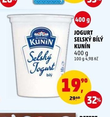 Jogurt selský bílý Kunín