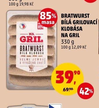 Bratwurst bílá grilovací klobása na gril