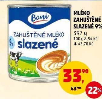 Mléko zahuštěné slazené 9% Boni