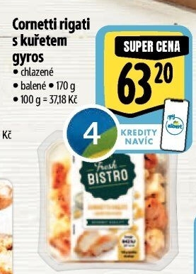 Cornetti rigati s kuřetem gyros Albert Fresh Bistro