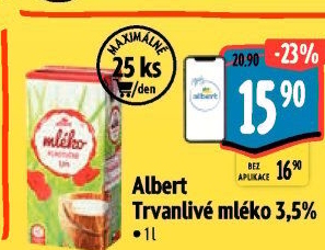 Mléko trvanlivé Albert - 3,5% plnotučné