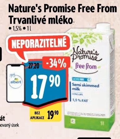 Mléko trvanlivé bez laktózy Free From Nature'