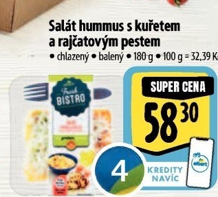 Salát Hummus s kuřetem a rajčatovým pestem s proteiny Albert Fresh Bistro