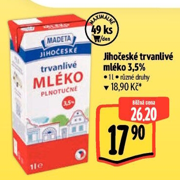 Mléko trvanlivé Jihočeské Madeta - 3,5% plnotučné