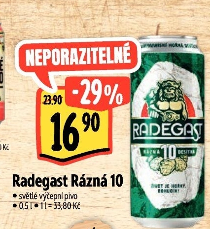 Pivo světlé výčepní Rázná 10° Radegast