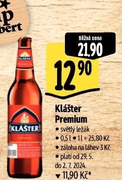 Pivo světlý ležák Premium Klášter