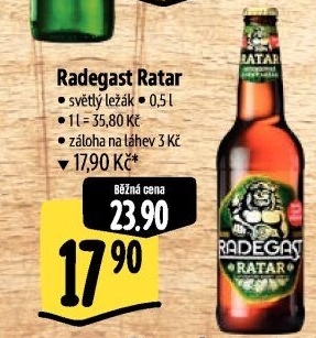 Pivo světlý ležák Ratar Radegast
