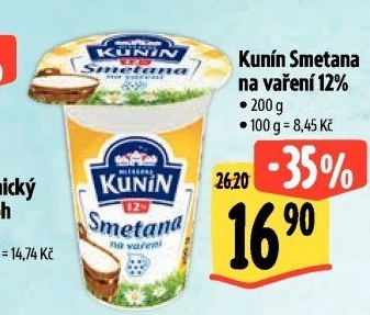 Smetana na vaření Mlékárna Kunín 12%