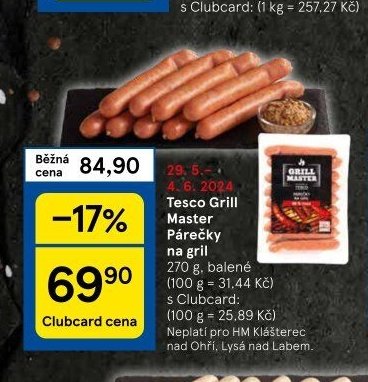 Tesco Grill Master Párečky na gril