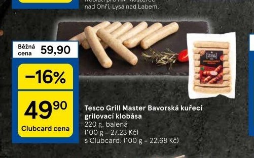 Tesco Grill Master Bavorská kuřecí grilovací klobása